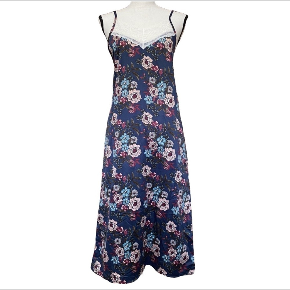 Nanette Lepore Floral Slip Dress with Lace Detail on Chest MIDI Length Sz Small